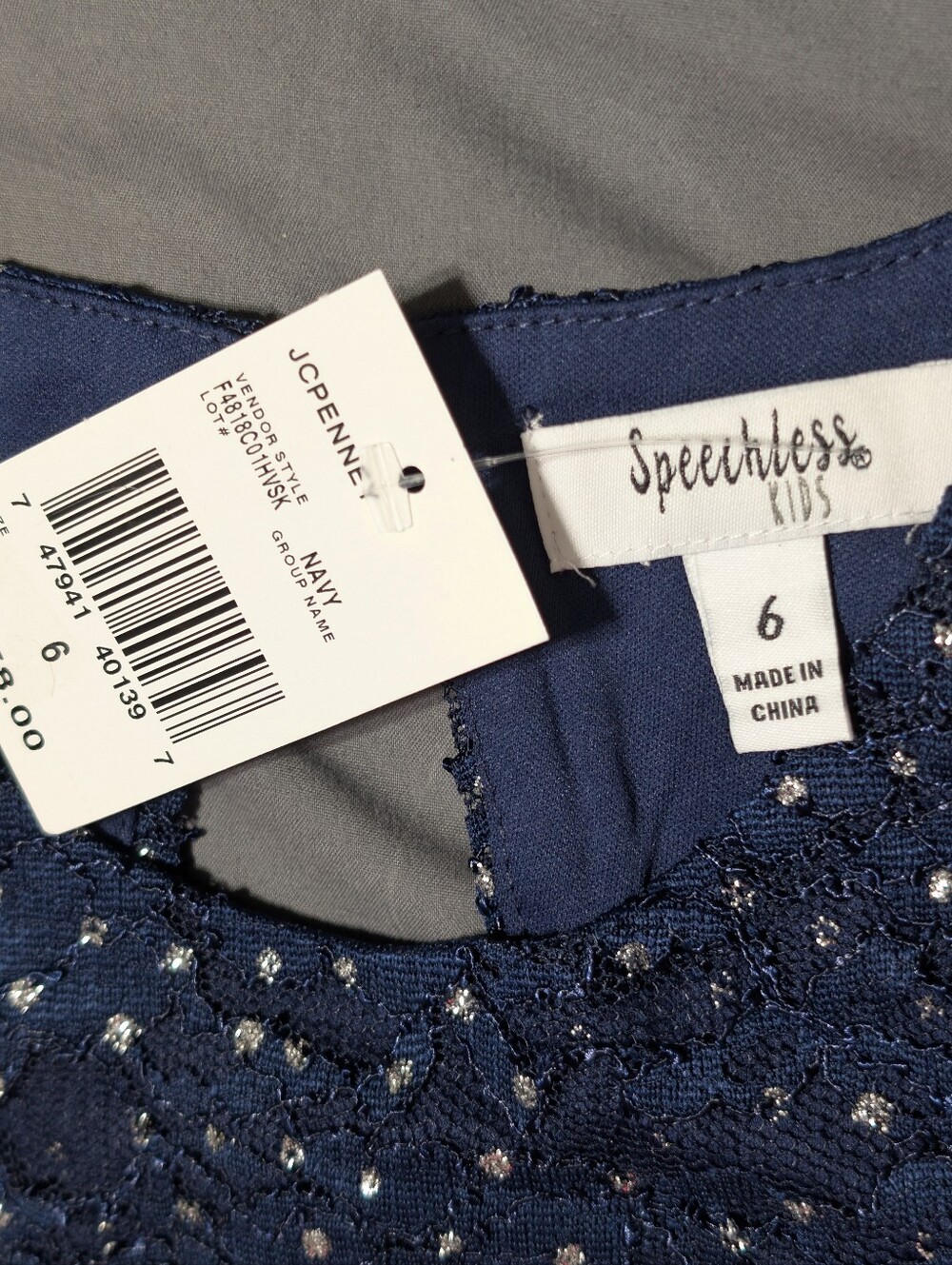 Speechless Kids Navy Lace Dress with Sparkle Accents